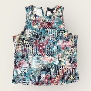 Multicolor Abstract Print Cropped Tank Top
